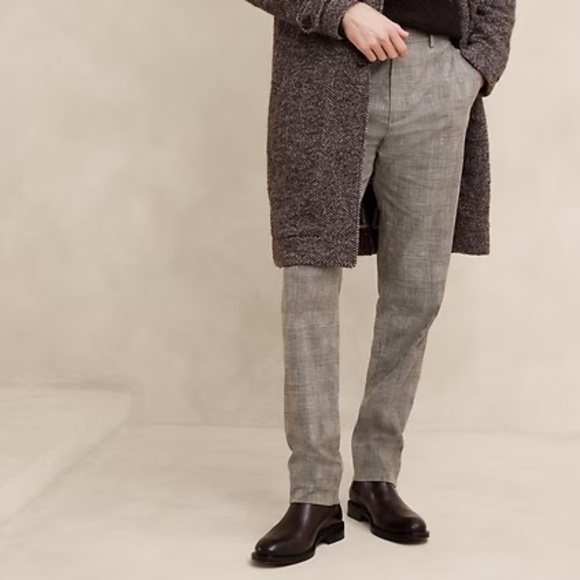 Banana Republic Wrinkle Resistant Dress-Pant Mens 32x32 Brown Plaid NWOT $150 - Picture 1 of 11